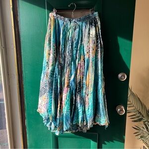 Dimri Teal Multi Floral Tiered Maxi Skirt extra large 100%cotton
